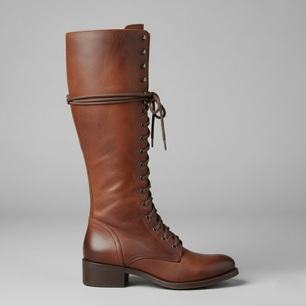 Lindsay | Women's Lace-Up Knee High Block Heel Boots