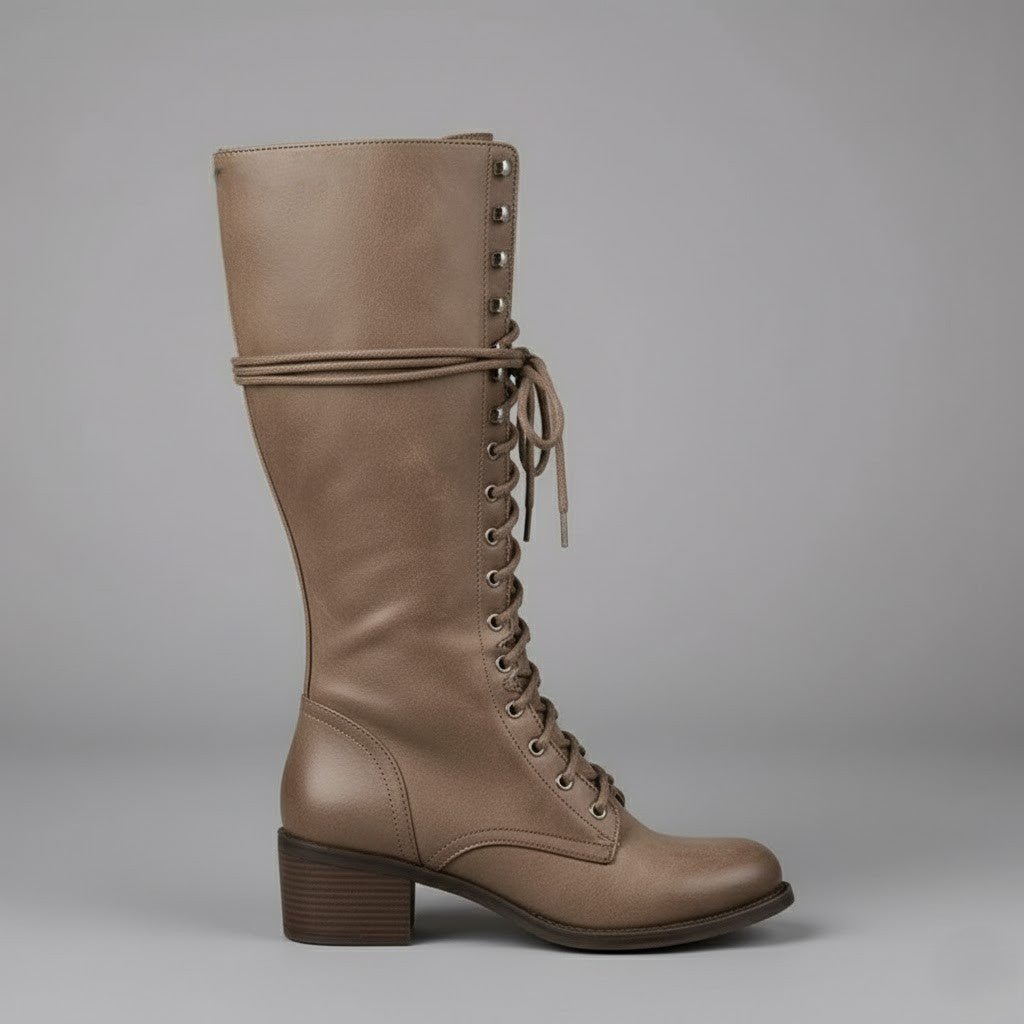 Lindsay | Women's Lace-Up Knee High Block Heel Boots