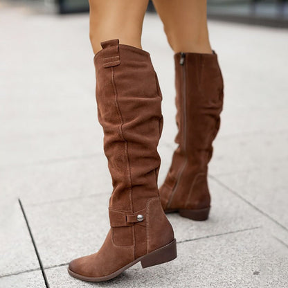 Lisa | Women's Suede Knee High Low Heel Boots