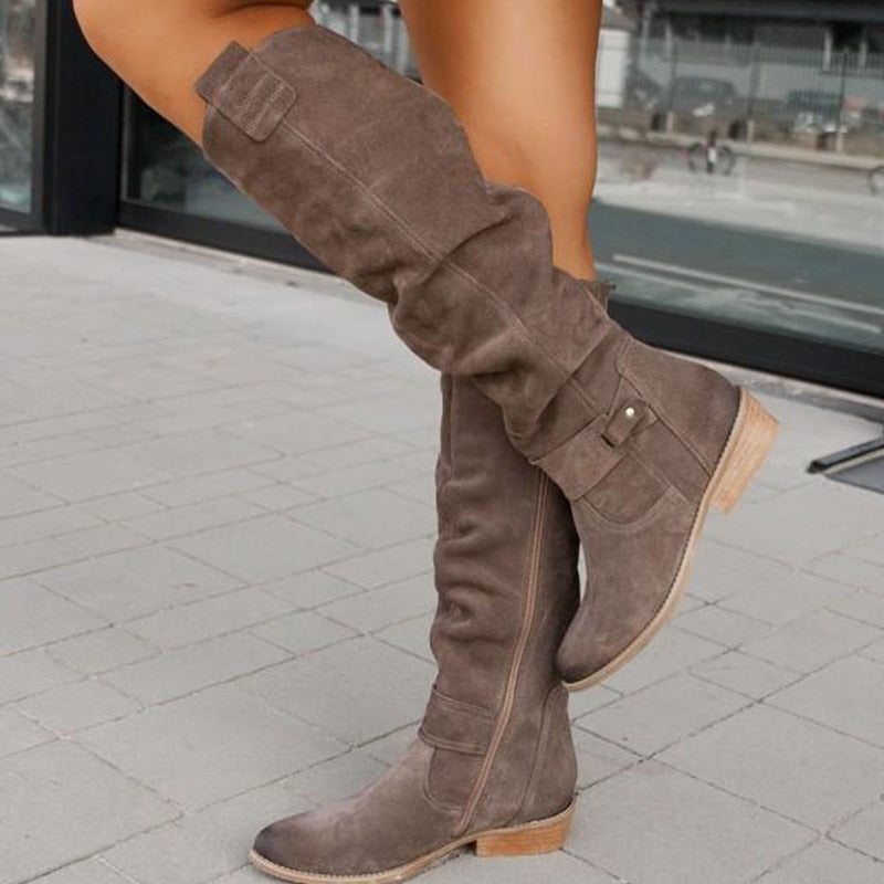 Lisa | Women's Suede Knee High Low Heel Boots