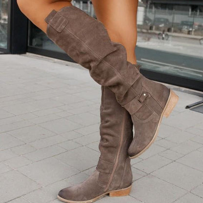 Lisa | Women's Suede Knee High Low Heel Boots