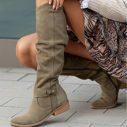 Lisa | Women's Suede Knee High Low Heel Boots