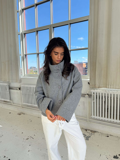 Michelle | Women's Cropped Button-Up Wool Coat