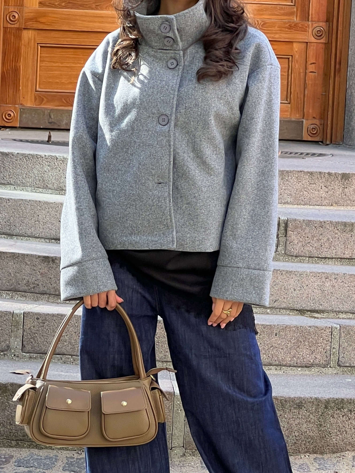 Michelle | Women's Cropped Button-Up Wool Coat