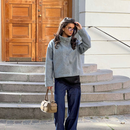 Michelle | Women's Cropped Button-Up Wool Coat