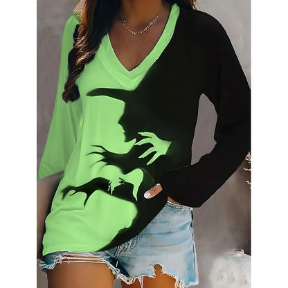 Sandra | Women's Halloween Witch Graphic V-Neck Top