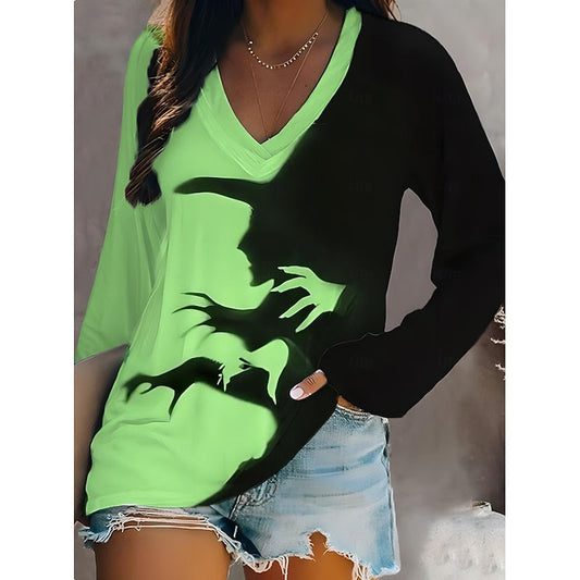 Sandra | Women's Halloween Witch Graphic V-Neck Top