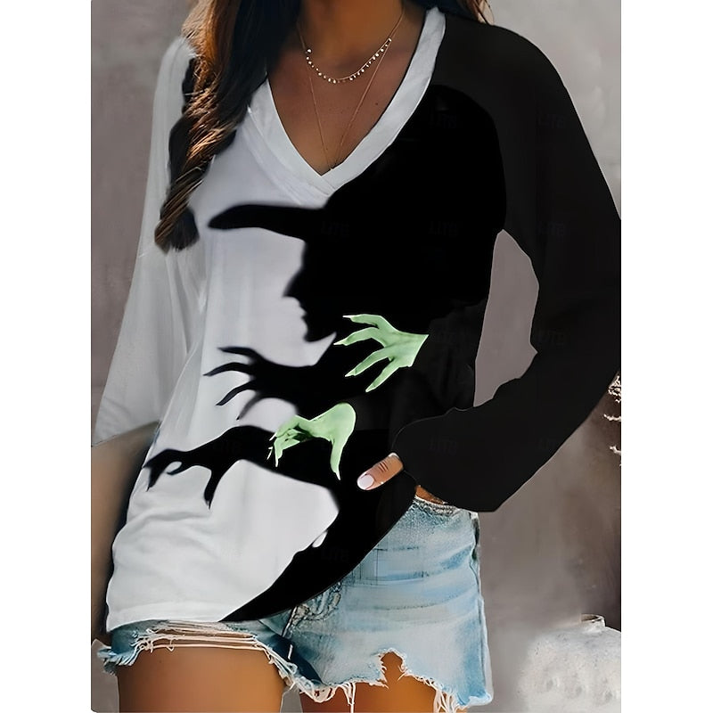 Sandra | Women's Halloween Witch Graphic V-Neck Top