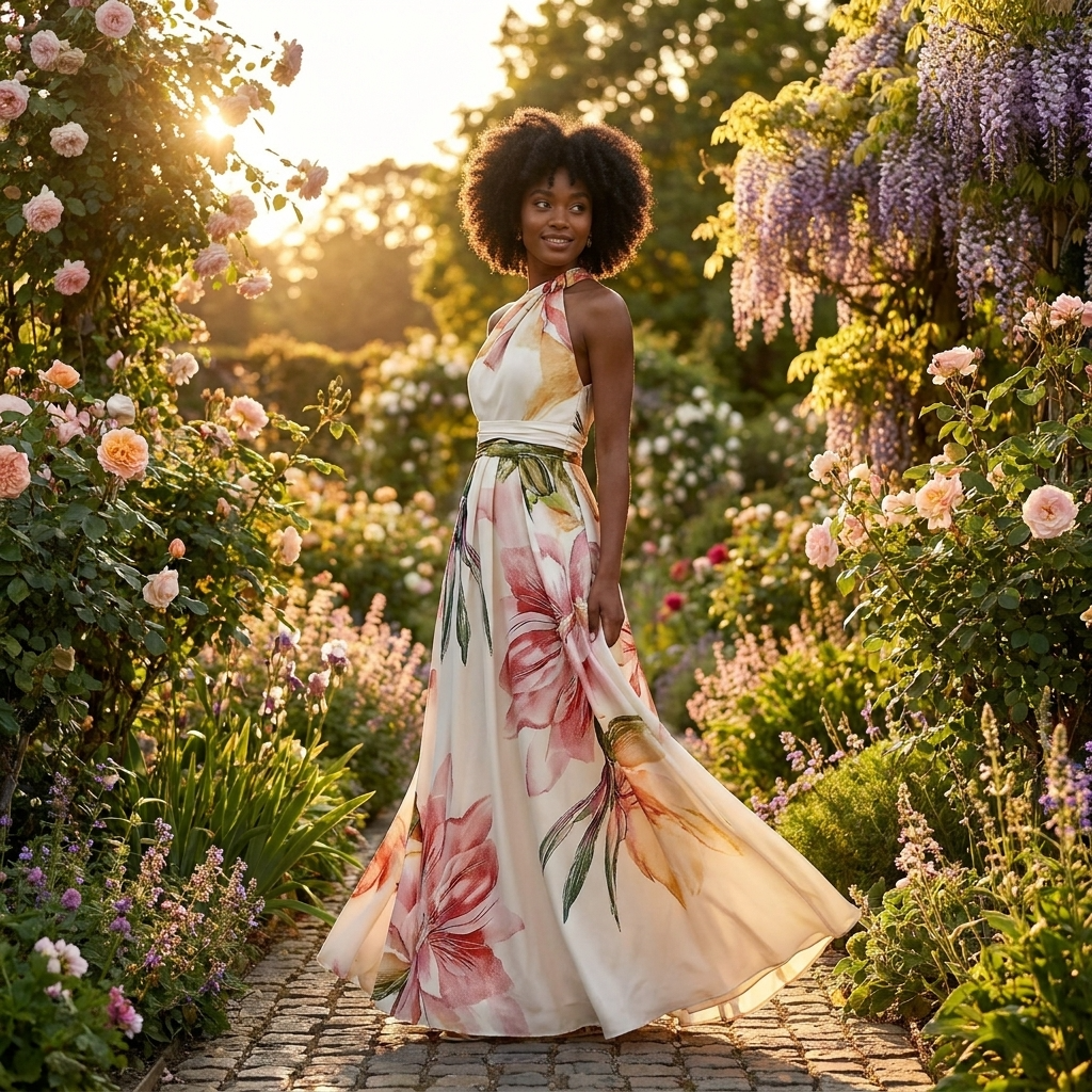 Piper | Women's Printed Floral Halterneck Maxi Dress