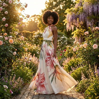 Piper | Women's Printed Floral Halterneck Maxi Dress
