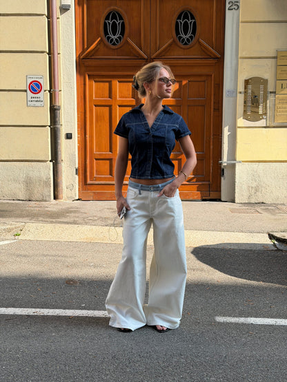 Poppy | Women's Low-Rise Wide-Leg Striped Jeans