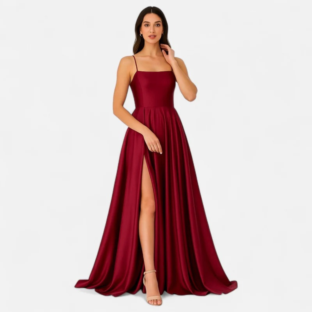 Portia | Women's Satin High-Slit Formal Maxi Wedding Guest Dress