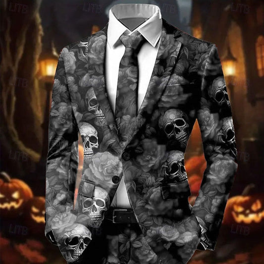 Barry | Men's Printed Halloween Skulls and Roses Blazer
