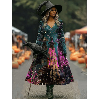 Hannah | Women's Halloween Witch Print A-Line Maxi Dress