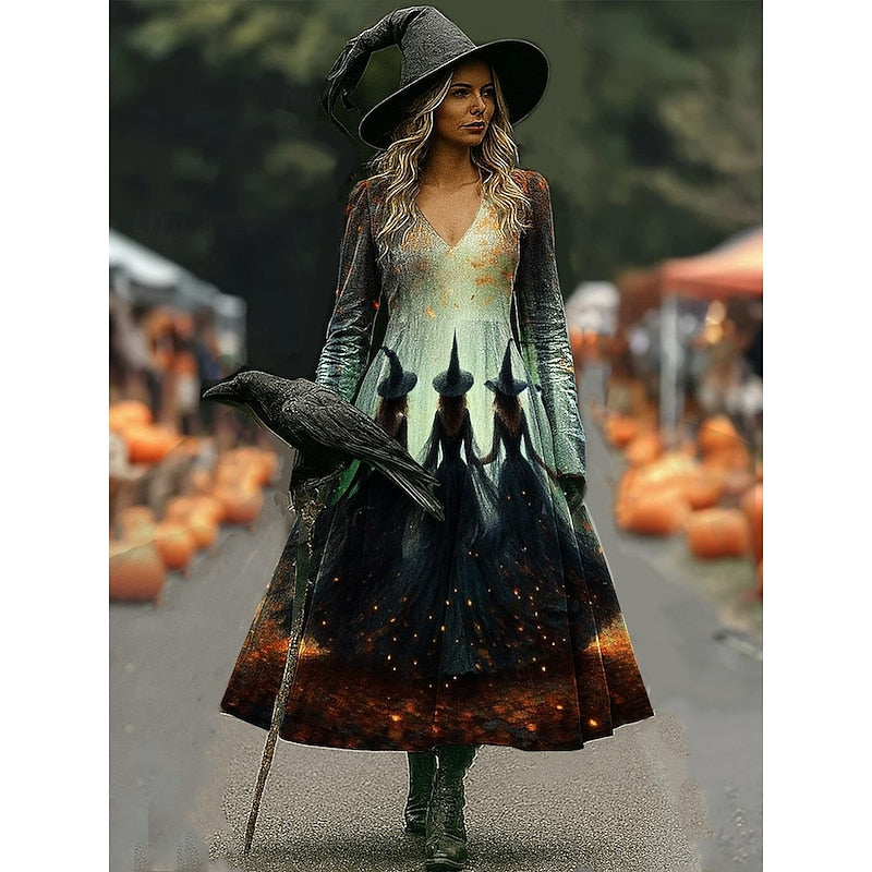 Hannah | Women's Halloween Witch Print A-Line Maxi Dress