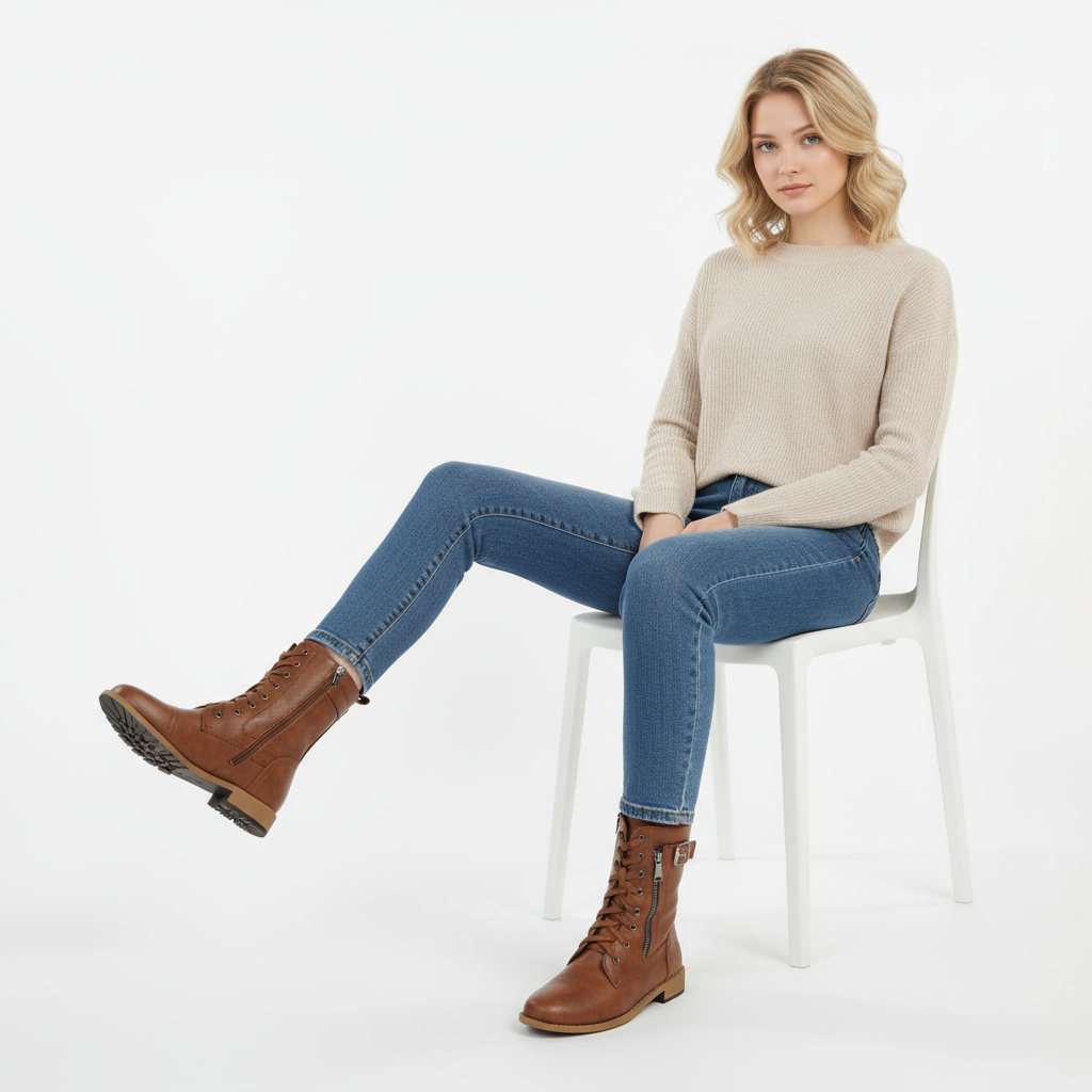 Sandra | Women's Lace-Up Zipper Combat Boots
