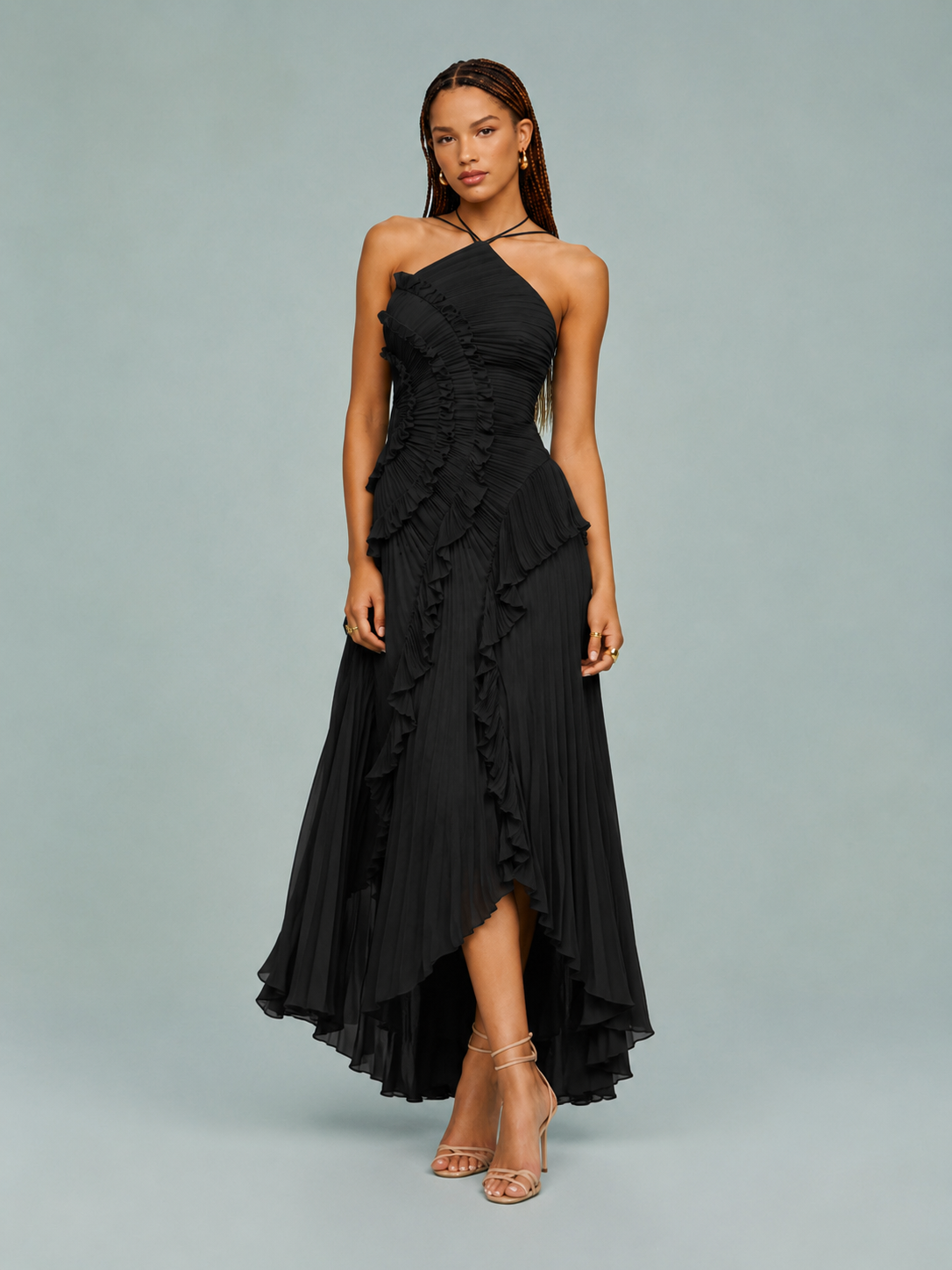 Isabella | Women's Embroided Halterneck Maxi Dress