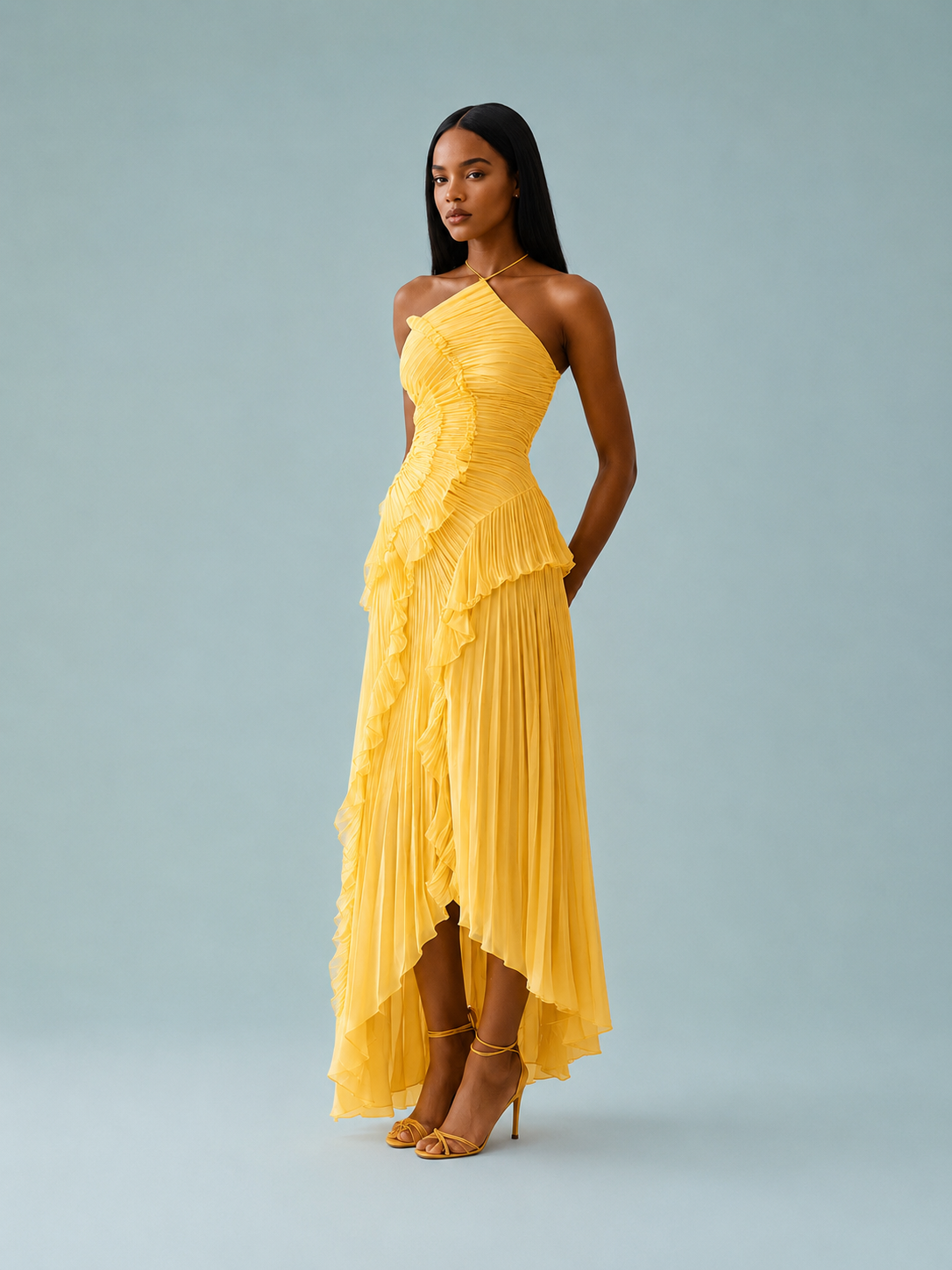 Isabella | Women's Embroided Halterneck Maxi Dress