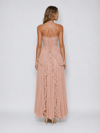 Isabella | Women's Embroided Halterneck Maxi Dress