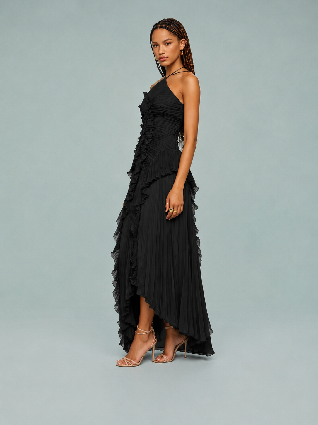 Isabella | Women's Embroided Halterneck Maxi Dress