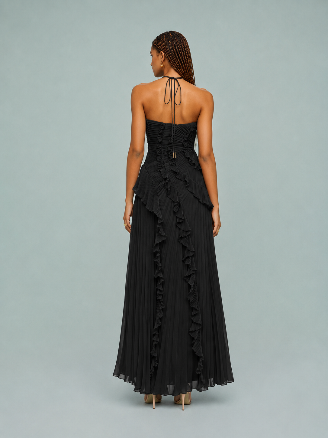 Isabella | Women's Embroided Halterneck Maxi Dress