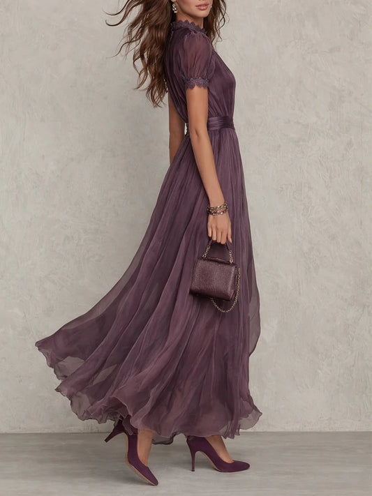 Summer | Women's Flowing Lace-Trimmed Maxi Dress