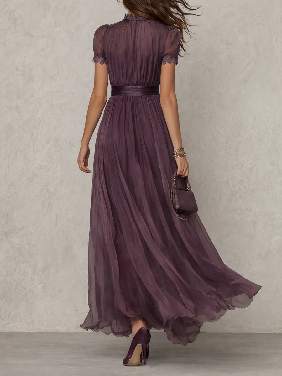 Summer | Women's Flowing Lace-Trimmed Maxi Dress