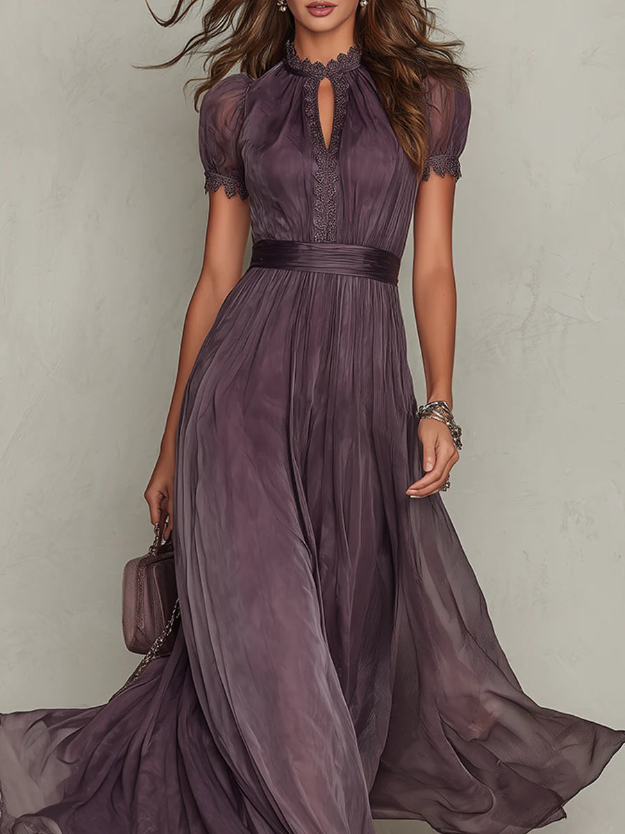 Summer | Women's Flowing Lace-Trimmed Maxi Dress