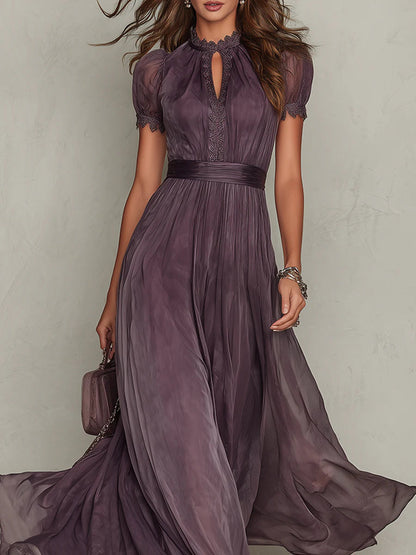 Summer | Women's Flowing Lace-Trimmed Maxi Dress