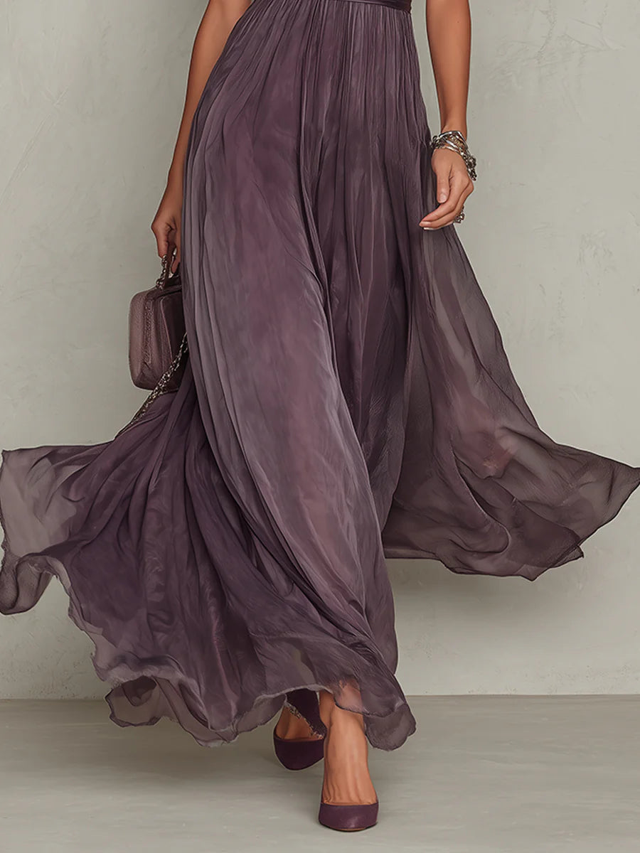 Summer | Women's Flowing Lace-Trimmed Maxi Dress