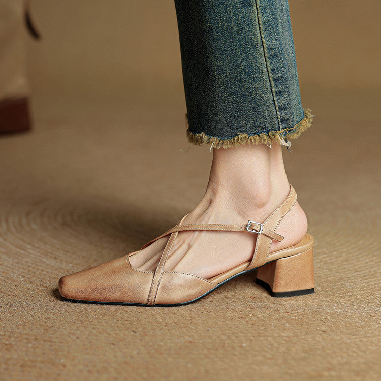 Susan | Women's Vintage Low Block Heels with Cross Straps