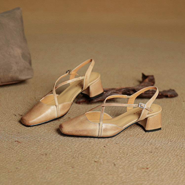 Susan | Women's Vintage Low Block Heels with Cross Straps