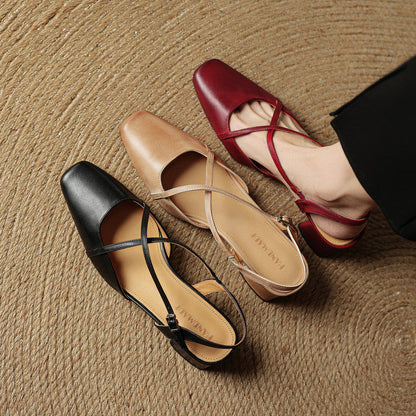 Susan | Women's Vintage Low Block Heels with Cross Straps