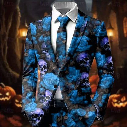 Barry | Men's Printed Halloween Skulls and Roses Blazer