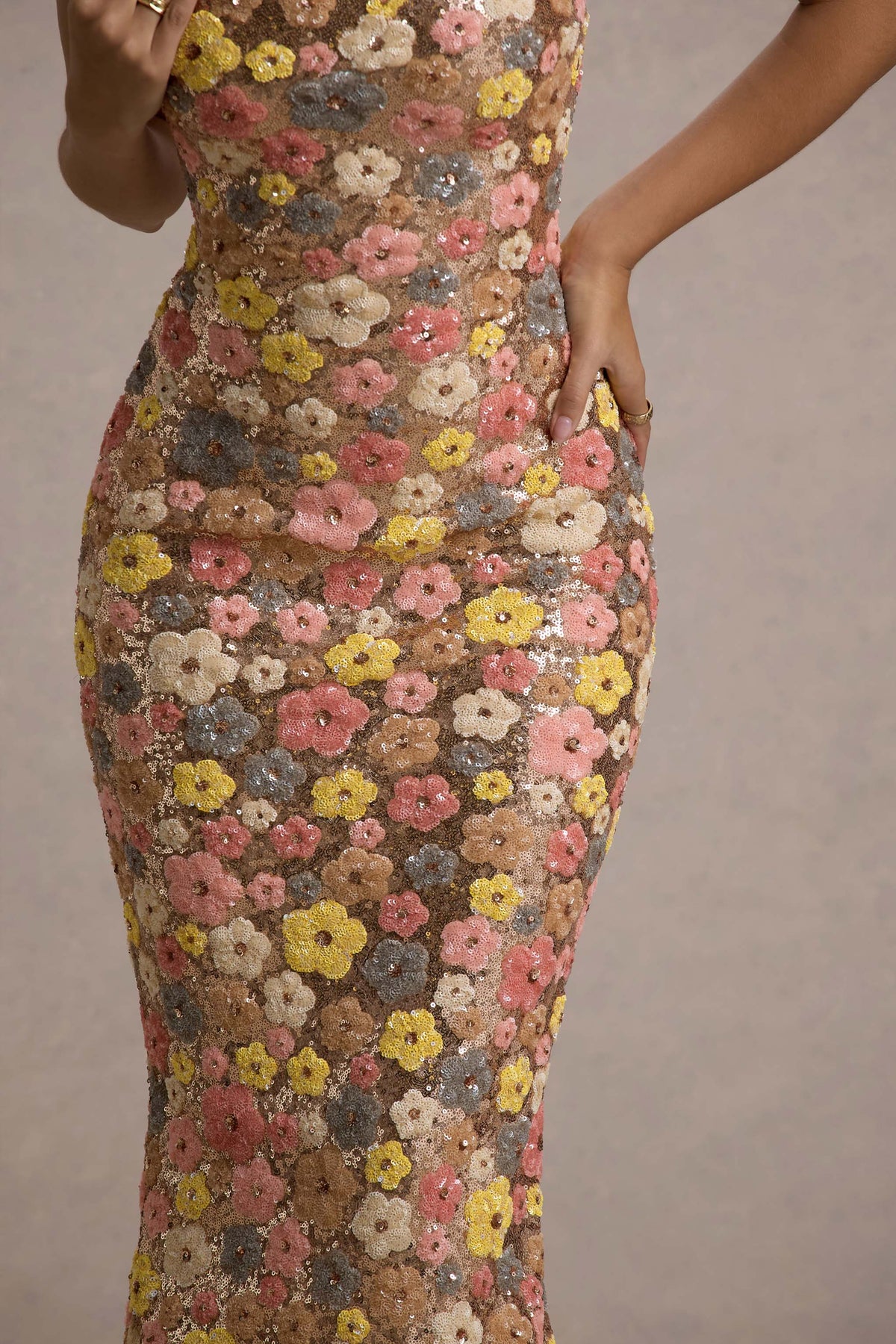 Helen | Women's Floral Glitter Bodycon Maxi Dress