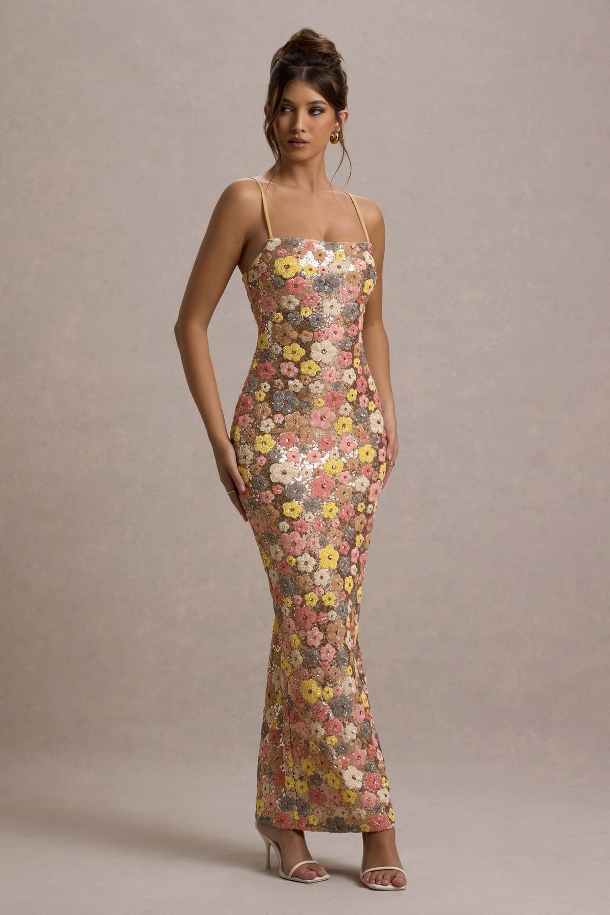Helen | Women's Floral Glitter Bodycon Maxi Dress