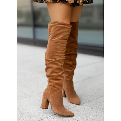 Victoria | Women's Suede Slouchy Knee High Point Toe Heel Boots