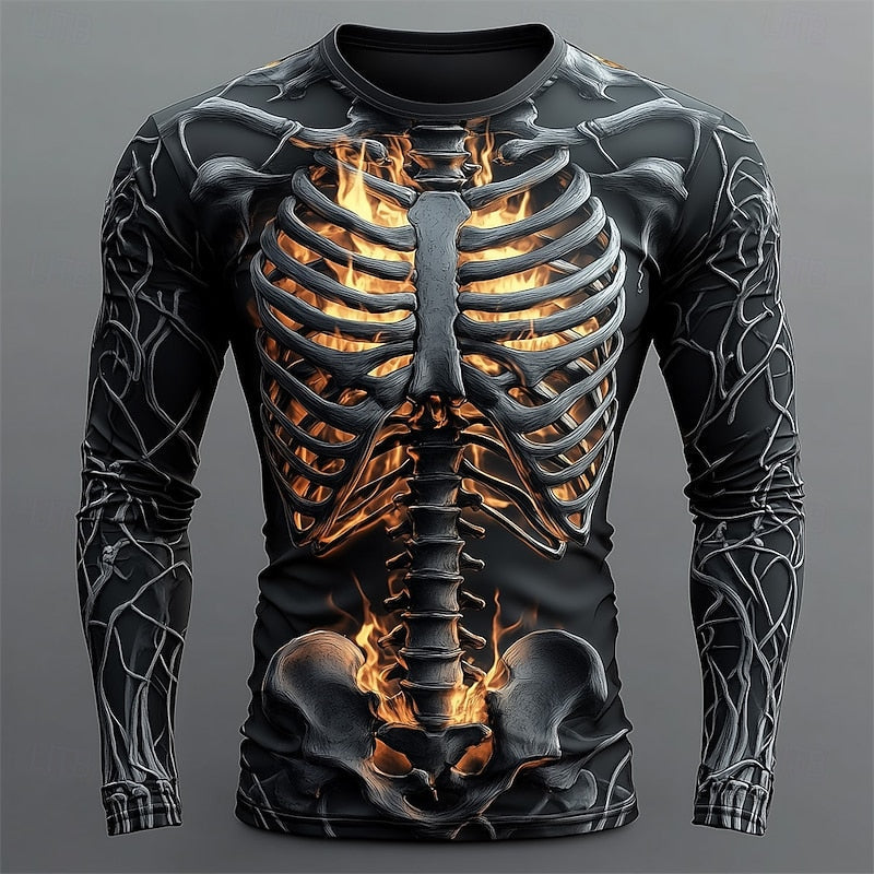 Mark | Men's Graphic Flame Skeleton Halloween Long-Sleeve Shirt