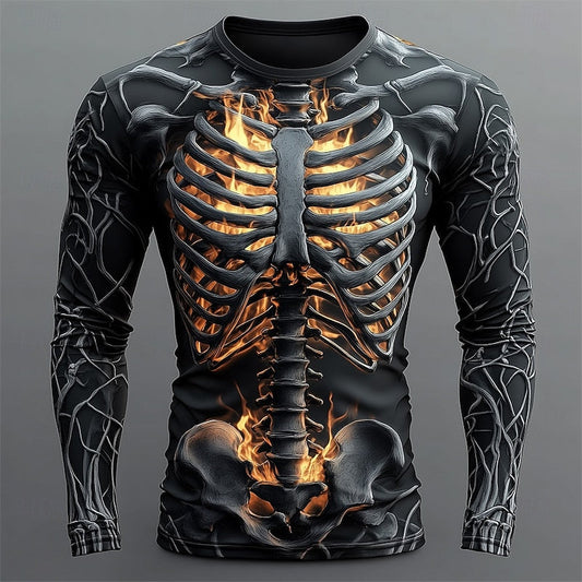 Mark | Men's Graphic Flame Skeleton Halloween Long-Sleeve Shirt