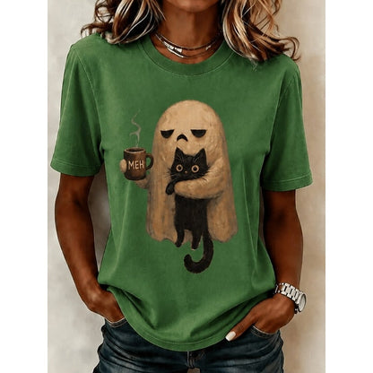 Daisy | Women's Casual Ghost Cat Halloween Tee